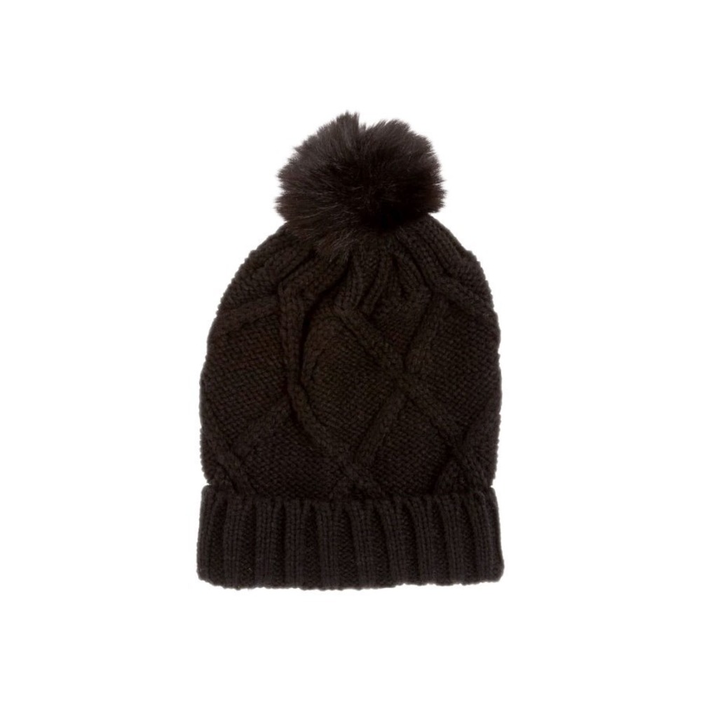 Knit Faux-fur Pom-Pom Hat ‎ Black Women's   One Size -New With Tag #167